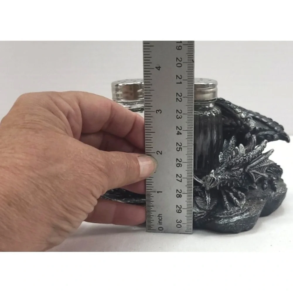 Sleeping Dragon Glass Salt and Pepper Shaker Set with Decorative Holder Display